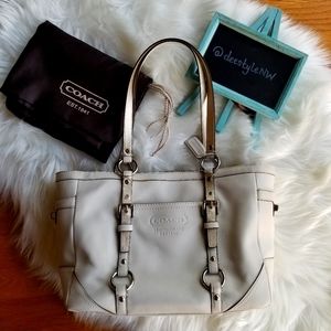 Coach Leather White Gold Tote Purse w/ Dust Bag